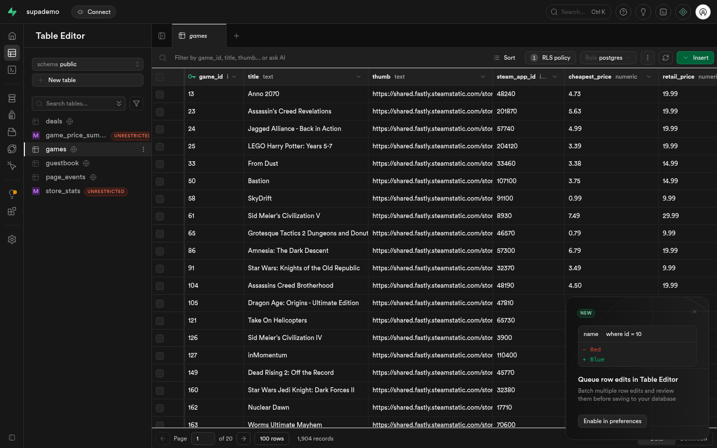 Table editor