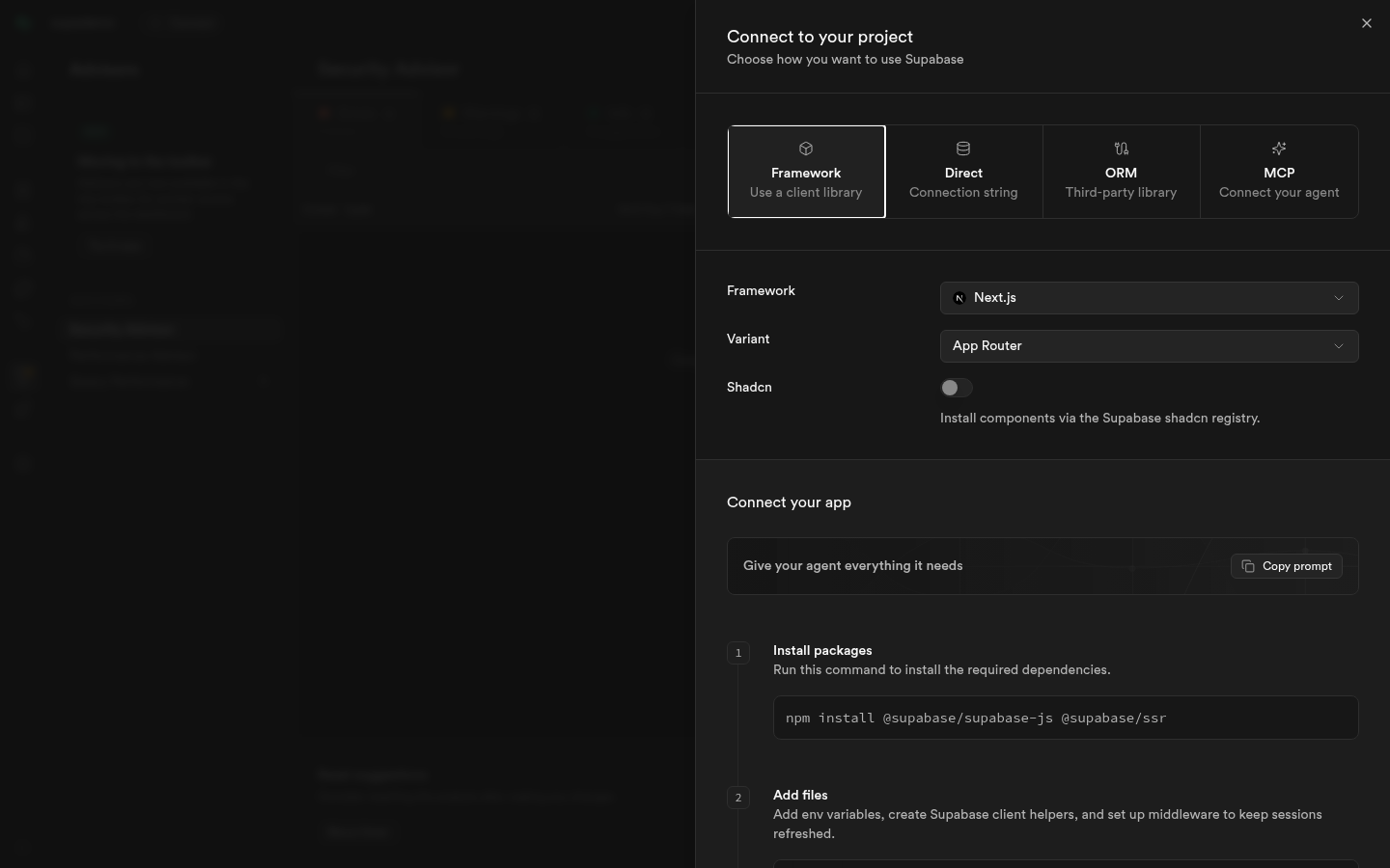 Connect panel